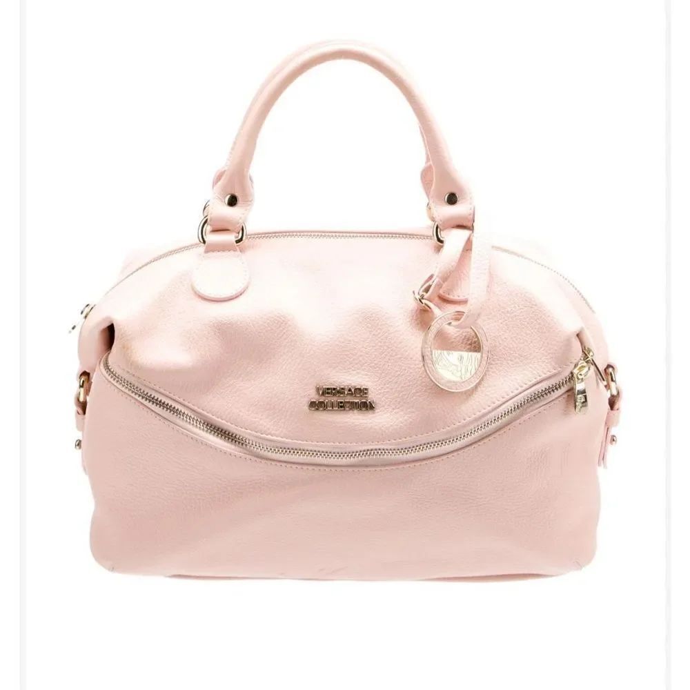 VERSACE COLLECTION Pebbled Leather Pink Handle Bag